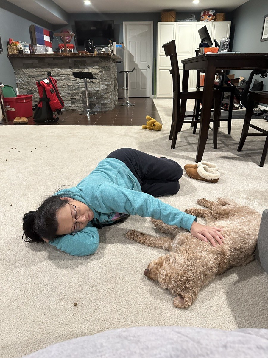 Gigi and Frank napping on the floor